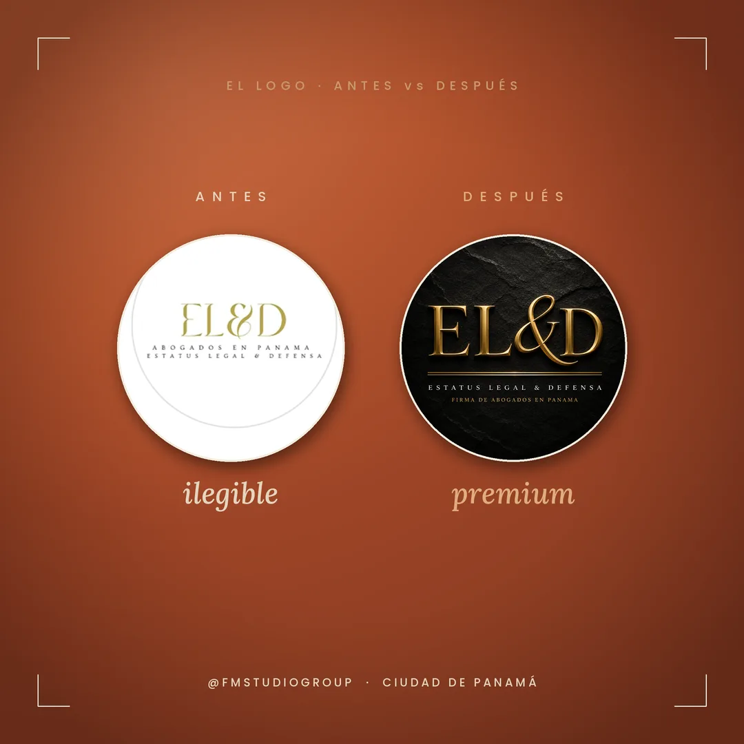 Logo de Estatus Legal & Defensa — antes ilegible, después premium en negro y oro